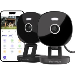 FAMVIVA 2K Security Camera, Outdoor/Indoor for Home, Pet, Baby, Nanny, IP65 Waterproof Color Night Vision, White Light & Siren, Recording, Motion Detection, Compatible with Alexa, Black-2Pack