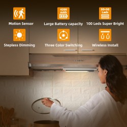 COLIJOY Motion Sensor Cabinet Light 2 Pack- 4200 mAh Battery Operated Rechargeable Closet Lights - Extra-Bright Under Cabinet Lights - Wireless Indoor LED Light Strip - Motion Activated Lighting