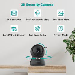 Indoor Security Camera 2K, Septekon 360° Pan Tilt Baby Monitor Pet Camera, 2.4GHz Wi-Fi Camera with Night Vision, Motion Detection, 2-Way Audio Siren, Cloud/SD Card, Compatible with Alexa