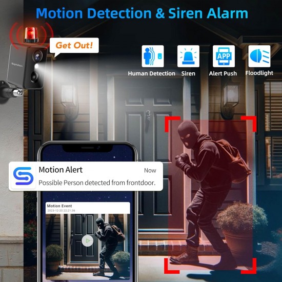 Septekon 2K Security Camera Outdoor, CCTV Camera Wireless,Flood Light WiFi Battery Camera with Solar Panel,PIR Human Detection with Color Night Vision, 2-Way Talk, IP66 Waterproof-Black
