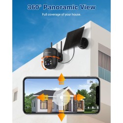 Septekon 2K Solar Security Cameras Wireless Outdoor 2 Pack, 360°PTZ Battery Powered Outdoor Camera, 2.4G WiFi Camera with Spotlight Color Night Vision, Motion Sensor Alarm, IP66, Black B40