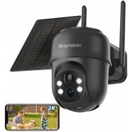Septekon 2K Solar Security Cameras Wireless Outdoor 2 Pack, 360°PTZ Battery Powered Outdoor Camera, 2.4G WiFi Camera with Spotlight Color Night Vision, Motion Sensor Alarm, IP66, Black B40