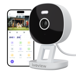 IVOVIEW 2K Security Camera Wired, Outdoor/Indoor for Home, Pet, Baby, Nanny, IP65 Waterproof Color Night Vision, White Light & Siren, Recording, Motion Detection, Works with Alexa, 2.4GHz WiFi, White