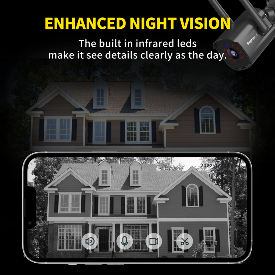 Septekon Outdoor Security Camera, 2K Cameras for Home Security, Dual Antenna 2.4G WiFi Camera with Night Vision, AI Motion Detection, 2-Way Audio, IP66 Waterproof, Black-2 pack