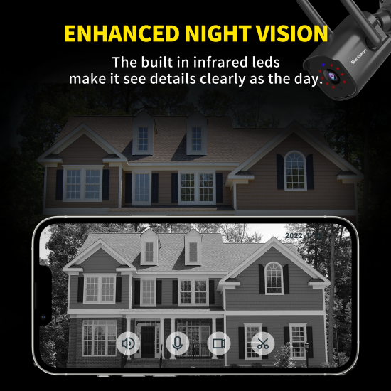 Septekon Outdoor Security Camera, 2K Cameras for Home Security, Dual Antenna 2.4G WiFi Camera with Night Vision, AI Motion Detection, 2-Way Audio, IP66 Waterproof, Black-4 pack