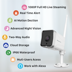  Security Camera Outdoor, Septekon 2K WiFi Home Surveillance Camera, IP66 Waterproof FHD Night Vision Cameras with Motion Detection, 2-Way Audio, Cloud Storage, Work with Alexa - S50