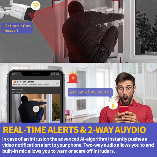 Security Camera Outdoor, Septekon 2K WiFi Home Surveillance Camera, IP66 Waterproof FHD Night Vision Cameras with Motion Detection, 2-Way Audio, Cloud Storage, Work with Alexa - S50 Security Camera Outdoor, Septekon 2K WiFi Home Surveillance Camera, IP66 Waterproof FHD Night Vision Cameras with Motion Detection, 2-Way Audio, Cloud Storage, Work with Alexa - S50