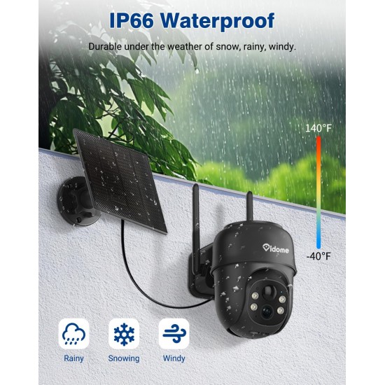 Vidome 2K Solar Security Cameras Wireless Outdoor, 360°PTZ Battery Powered Outdoor Camera, 2.4G WiFi Camera with Spotlight Color Night Vision, Motion Sensor Alarm, IP66, Black B40 Vidome 2K Solar Security Cameras Wireless Outdoor, 360°PTZ Battery Powered Outdoor Camera, 2.4G WiFi Camera with Spotlight Color Night Vision, Motion Sensor Alarm, IP66, Black B40