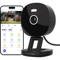 FAMVIVA 2K Security Camera, Outdoor/Indoor for Home, Pet, Baby, Nanny, IP65 Waterproof Color Night Vision, White Light & Siren, Recording, Motion Detection, Compatible with Alexa, Black