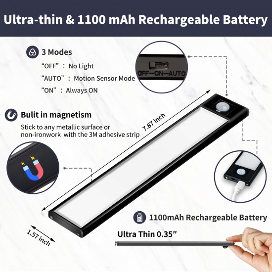 Led Lamp Motion Sensor Rechargeable Cabinet - Usb Rechargeable