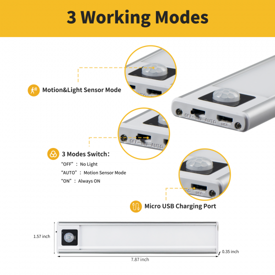 Aipolloo Under Cabinet Lighting 3-Pack - 31 LEDs Wireless Motion Sensor LED Closet Lights - USB Battery Operated Rechargeable Strip Lighting - Magnetic Kitchen Counter Light - Silver Aipolloo Under Cabinet Lighting 3-Pack - 31 LEDs Wireless Motion Sensor LED Closet Lights - USB Battery Operated Rechargeable Strip Lighting - Magnetic Kitchen Counter Light - Silver