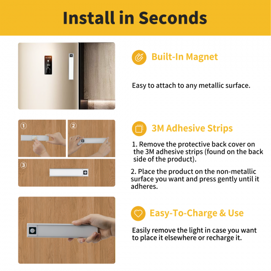 Aipolloo Under Cabinet Lighting 3-Pack - 31 LEDs Wireless Motion Sensor LED Closet Lights - USB Battery Operated Rechargeable Strip Lighting - Magnetic Kitchen Counter Light - Silver Aipolloo Under Cabinet Lighting 3-Pack - 31 LEDs Wireless Motion Sensor LED Closet Lights - USB Battery Operated Rechargeable Strip Lighting - Magnetic Kitchen Counter Light - Silver