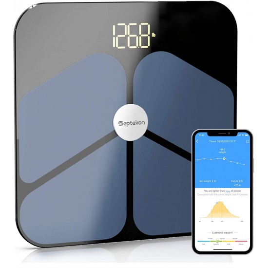 Septekon Smart Body Fat Scale - Bluetooth Weight Scale with ITO Coating - Accurate BMI Bathroom Digital Scales with Smartphone App - Body Composition Analyzer and Weighing Scale for Boy Fat Percentage